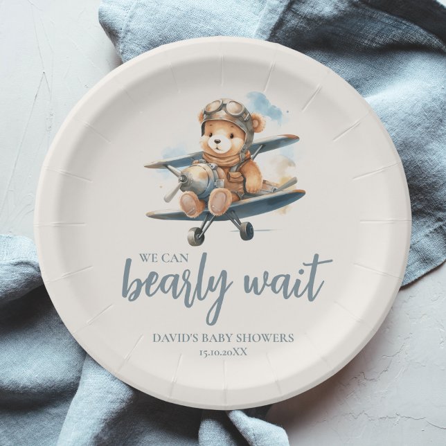 Charming Blue Teddy Bear Boy Baby Shower Paper Plate (Creator Uploaded)