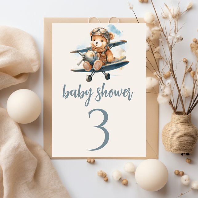 Charming Blue Teddy Bear Boy Baby Shower Table Number (Creator Uploaded)