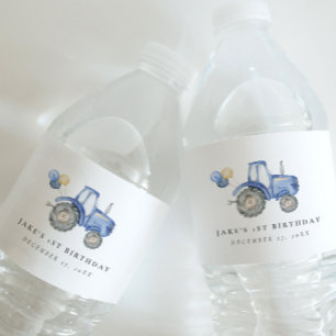 Charming Blue Tractor Water Bottle Label