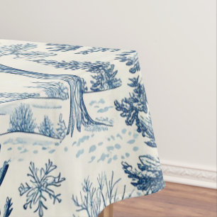Charming Blue White Winter Christmas Snowy Village Tablecloth