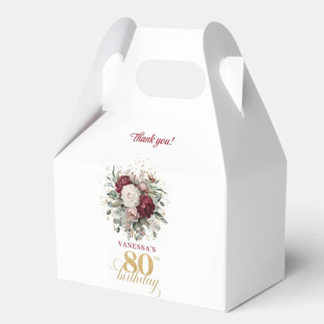 Charming Blush Burgundy 80th Birthday Favour Boxes (Charming Blush Burgundy 80th Birthday Favor Box)