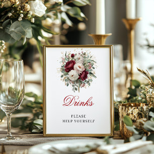 Charming Blush Burgundy Drinks Sign with Gold