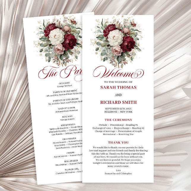 Charming Blush Burgundy Gold Wedding Program (Charming Blush Burgundy Gold Wedding Program)