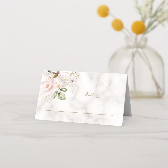 Charming Blush Gold Flowers Marble Table Number  P Place Card (Back)