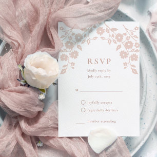 Charming Blush Pink Folk Flowers Simple Floral RSVP Card