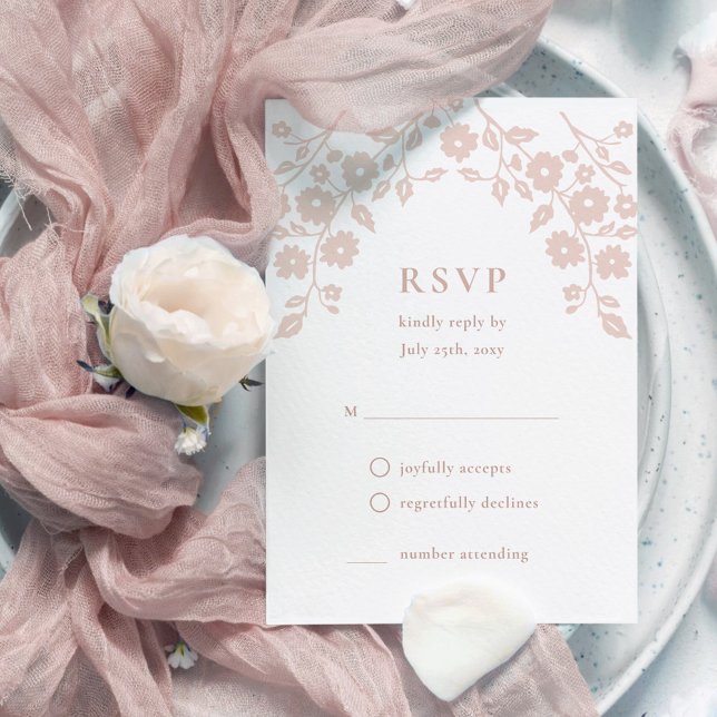 Charming Blush Pink Folk Flowers Simple Floral RSVP Card (Creator Uploaded)