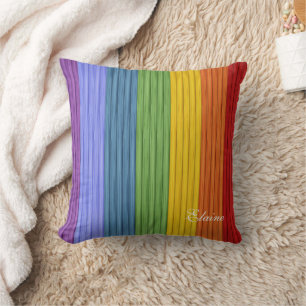 Charming Boho Rainbow Stripes Custom Monogram Cushion
