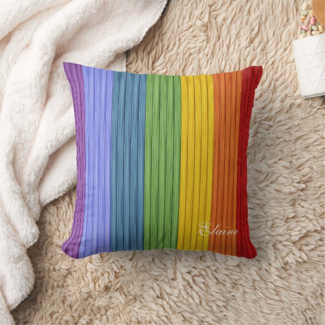 Charming Boho Rainbow Stripes Custom Monogram Cushion (Blanket)