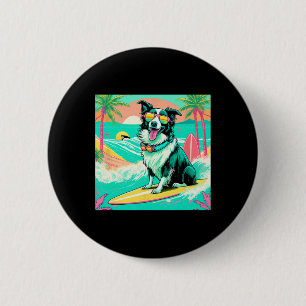 Charming Border Collie Surfing Graphic Beach Vibes 6 Cm Round Badge
