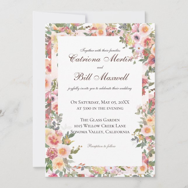 Charming Botanical Floral Wedding Invitation (Front)