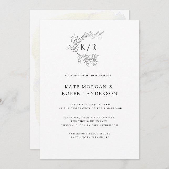 Charming Botanical Monogram Wedding Invitation (Front/Back)