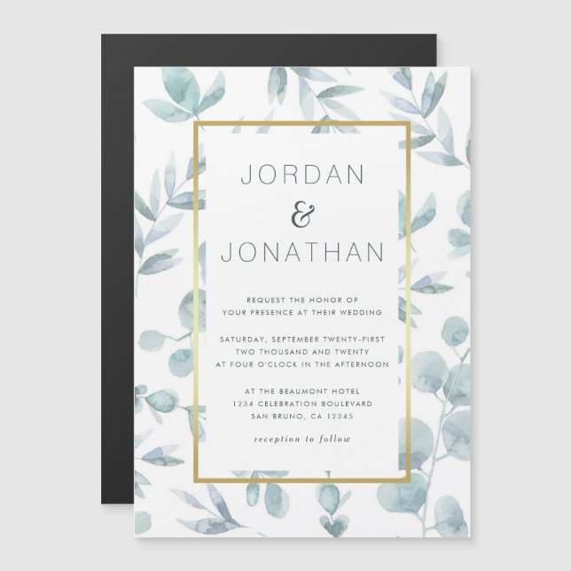 Charming Botanical Watercolor Leaves Wedding Magnetic Invitation (Front/Back)