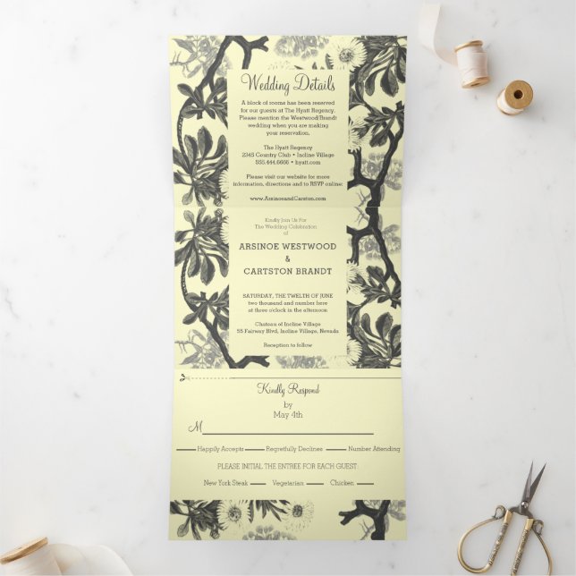 Charming Botanical Wedding Tri-Fold Invitation (Inside)