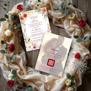 Charming Botanical Winter Frame Back Photo Wedding Invitation
