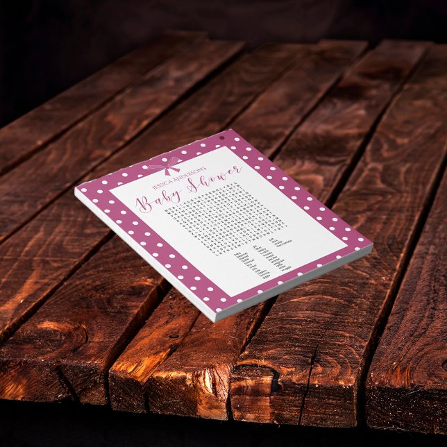 Charming Bright Pink Baby Shower Word Find Game Notepad (Creator Uploaded)