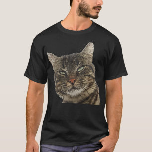 Charming Brown Tabby Cat Black Outline Art Cut Out T-Shirt