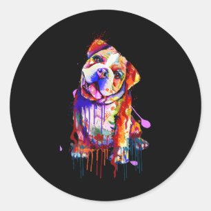 Charming Bulldog Rainbow Colours Art Splash Art Classic Round Sticker