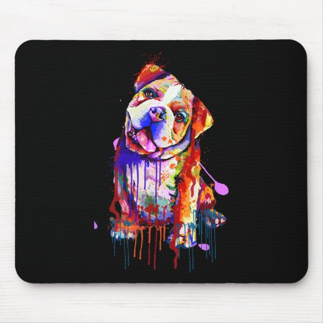 Charming Bulldog Rainbow Colours Art Splash Art  Mouse Pad (Front)