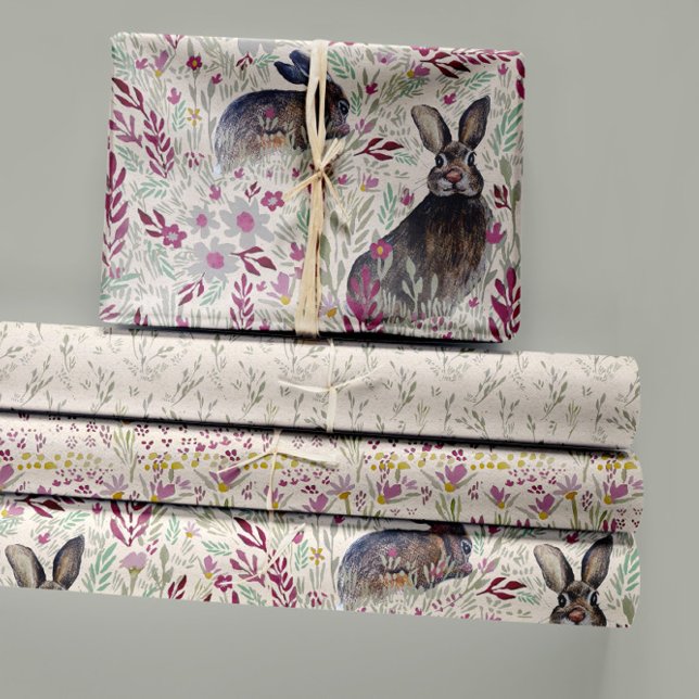 Charming Bunnies Meadow Flowers Decoupage Wrapping Paper Sheet (Charming Bunnies Meadow Flowers Wrapping Paper Sheets by Jenn Steffen for Studio Posies!)