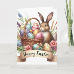 Charming Bunny Basket Illustration Easter Holiday Card