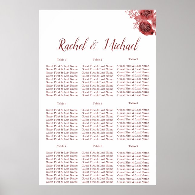 Charming burgundy and white floral Wedding Poster (Front)