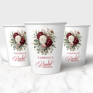Charming Burgundy Floral Bridal Shower Paper Cups