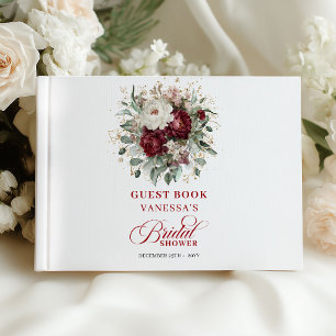 Charming Burgundy Floral Bridal Shower Sign In Guest Book