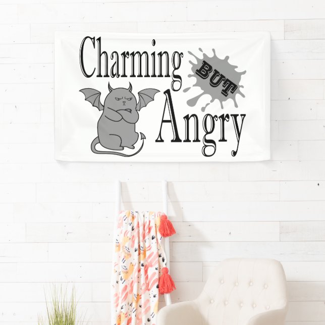 Charming but angry little devil cat funny quote banner (Insitu)