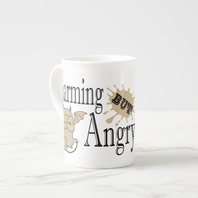 Charming but angry little devil cat funny quote bone china mug (Front Left)