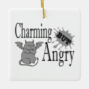 Charming but angry little devil cat funny quote ceramic ornament
