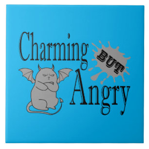 Charming but angry little devil cat funny quote ceramic tile