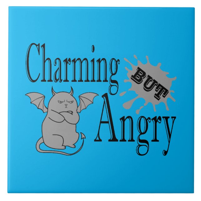 Charming but angry little devil cat funny quote ceramic tile (Front)