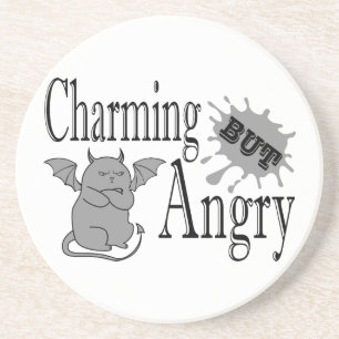 Charming but angry little devil cat funny quote coaster