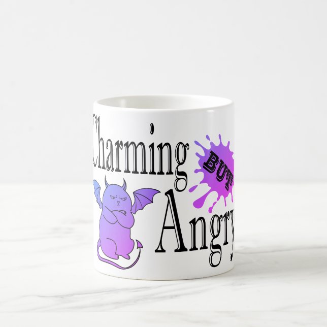 Charming but angry little devil cat funny quote coffee mug (Center)