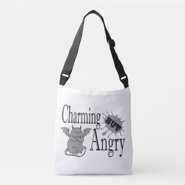 Charming but angry little devil cat funny quote crossbody bag (Front)