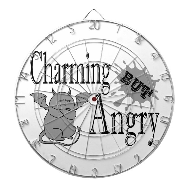 Charming but angry little devil cat funny quote dartboard (Front)