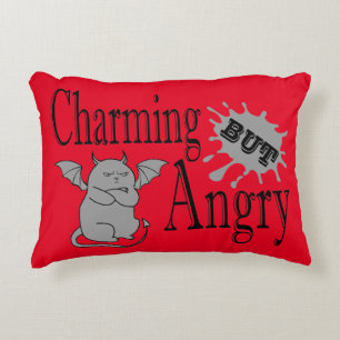 Charming but angry little devil cat funny quote decorative cushion