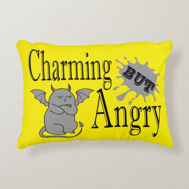Charming but angry little devil cat funny quote decorative cushion (Front)