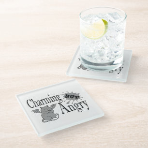 Charming but angry little devil cat funny quote glass coaster