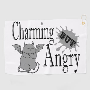 Charming but angry little devil cat funny quote golf towel
