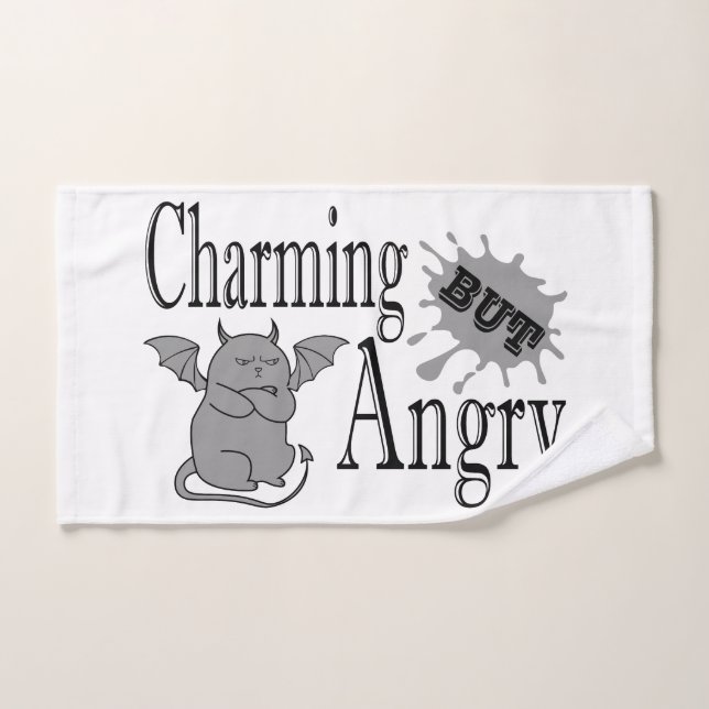 Charming but angry little devil cat funny quote hand towel (Hand Towel)