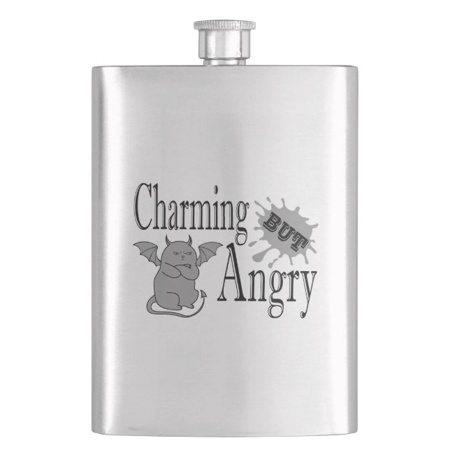Charming but angry little devil cat funny quote hip flask (Front)