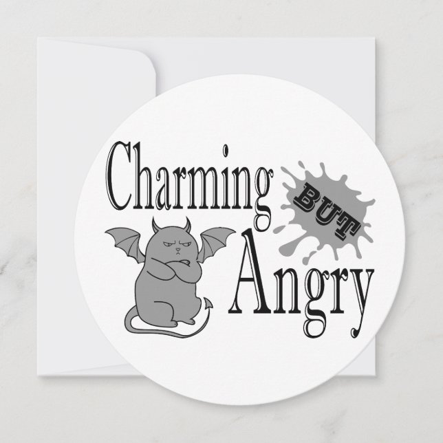 Charming but angry little devil cat funny quote invitation (Front)