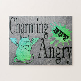 Charming but angry little devil cat funny quote jigsaw puzzle