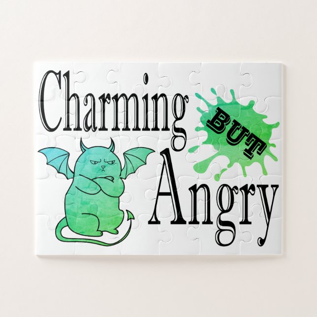 Charming but angry little devil cat funny quote jigsaw puzzle (Horizontal)