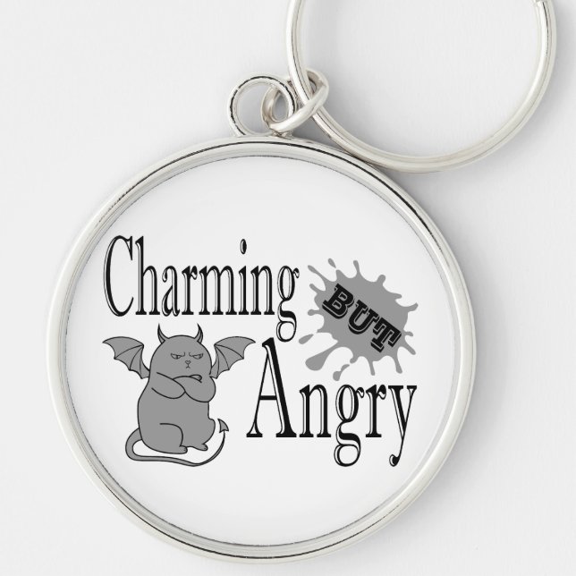 Charming but angry little devil cat funny quote key ring (Front)