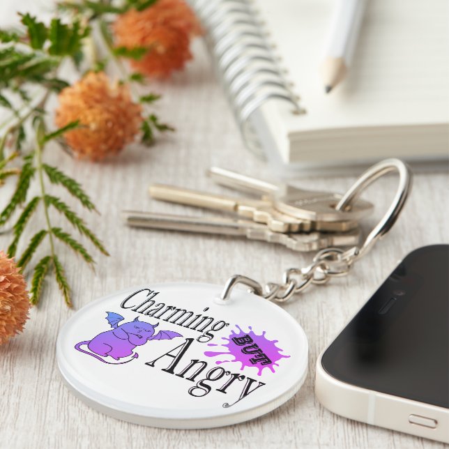 Charming but angry little devil cat funny quote key ring (Front Right)