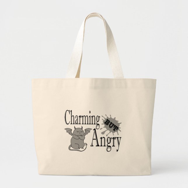 Charming but angry little devil cat funny quote large tote bag (Front)