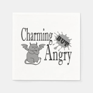Charming but angry little devil cat funny quote napkin