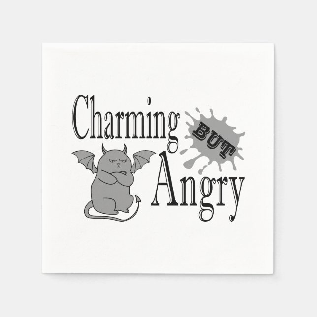 Charming but angry little devil cat funny quote napkin (Front)